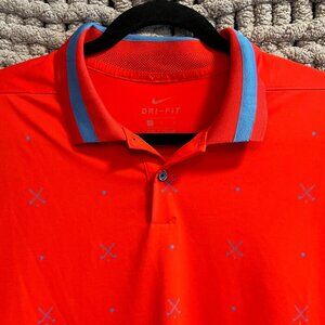 Nike Vibrant Red Polo Golf Shirt with Geometric Pattern Size Large